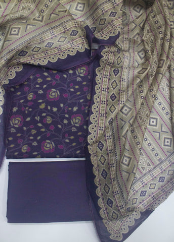 3 Piece Digital Printed Purple Color Unstitched Suit