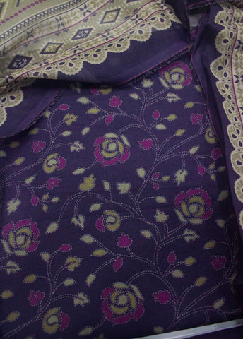 3 Piece Digital Printed Purple Color Unstitched Suit