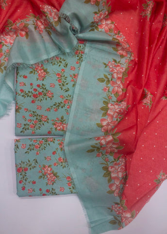 3 Piece Digital Printed Pastel Blue Color Unstitched Suit