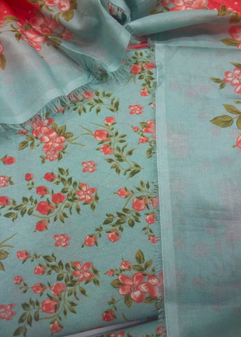 3 Piece Digital Printed Pastel Blue Color Unstitched Suit