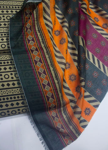 3 Piece Digital Printed Beige Color Unstitched Suit