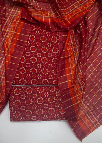 3 Piece Digital Printed Red Color Unstitched Suit