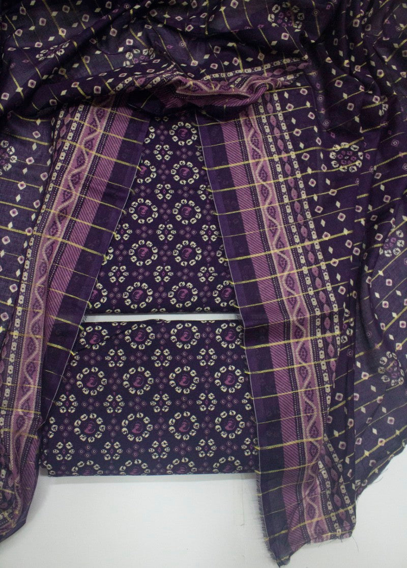 3 Piece Digital Printed Purple Color Unstitched Suit