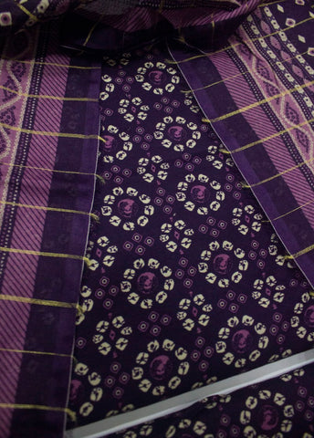 3 Piece Digital Printed Purple Color Unstitched Suit