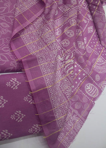 3 Piece Digital Printed Lilac Color Unstitched Suit