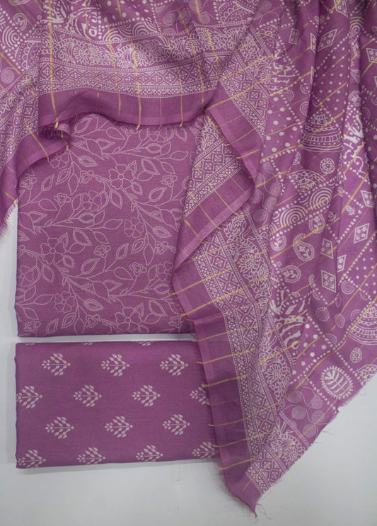 3 Piece Digital Printed Lilac Color Unstitched Suit