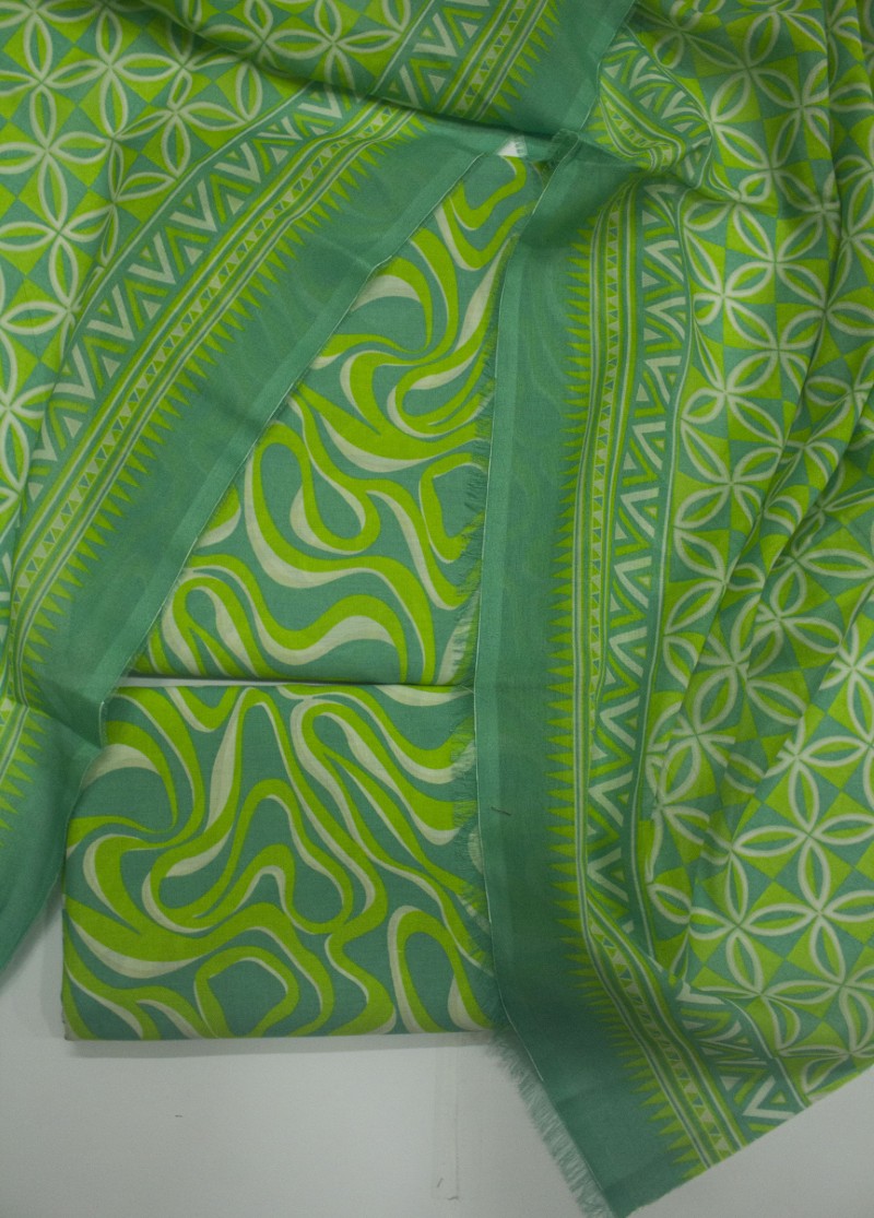 3 Piece Digital Printed Green Color Unstitched Suit