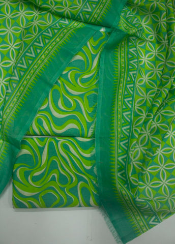 3 Piece Digital Printed Green Color Unstitched Suit