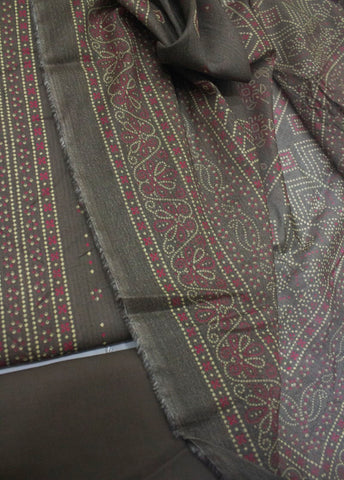 3 Piece Digital Printed Brown Color Unstitched Suit