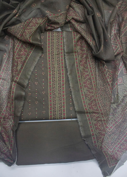 3 Piece Digital Printed Brown Color Unstitched Suit