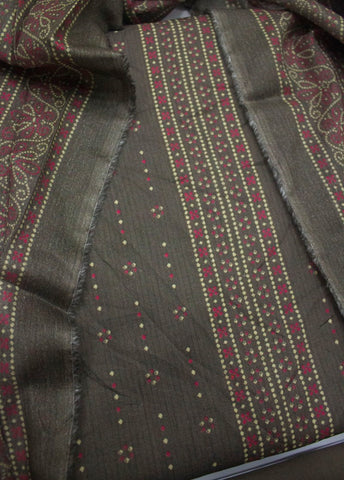 3 Piece Digital Printed Brown Color Unstitched Suit