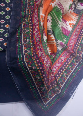 3 Piece Digital Printed Navy Blue Color Unstitched Suit