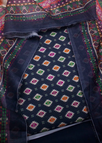 3 Piece Digital Printed Navy Blue Color Unstitched Suit