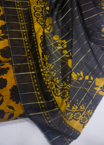 3 Piece Digital Printed Mustard Color Unstitched Suit