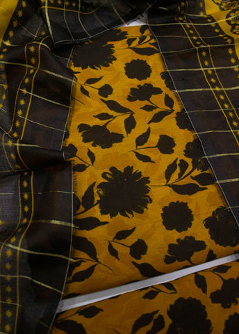 3 Piece Digital Printed Mustard Color Unstitched Suit