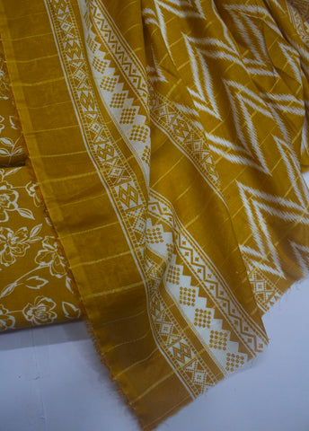 3 Piece Digital Printed Mustard Color Unstitched Suit