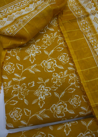 3 Piece Digital Printed Mustard Color Unstitched Suit