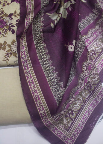 3 Piece Digital Printed Beige Color Unstitched Suit