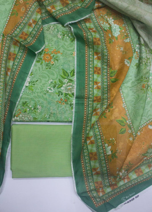 3 Piece Digital Printed Turquoise Color Unstitched Suit