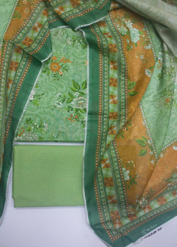 3 Piece Digital Printed Turquoise Color Unstitched Suit