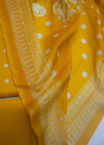 3 Piece Digital Printed Honey Orange Color Unstitched Suit