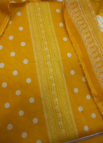 3 Piece Digital Printed Honey Orange Color Unstitched Suit