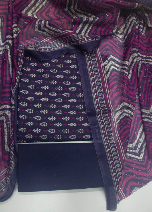 3 Piece Digital Printed Purple Color Unstitched Suit