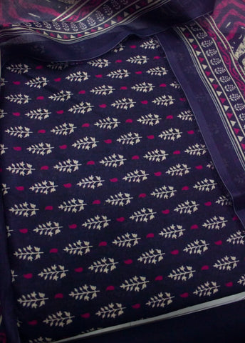 3 Piece Digital Printed Purple Color Unstitched Suit