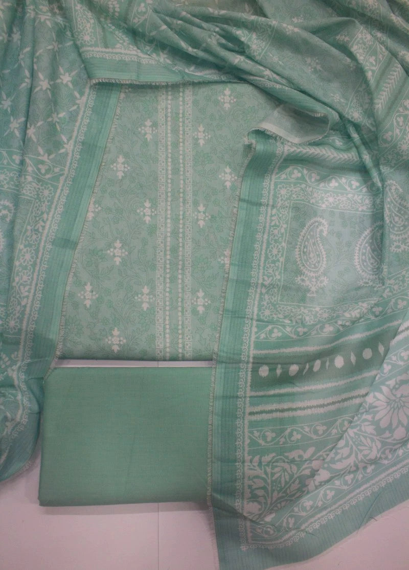 3 Piece Digital Printed Pastel Green Color Unstitched Suit