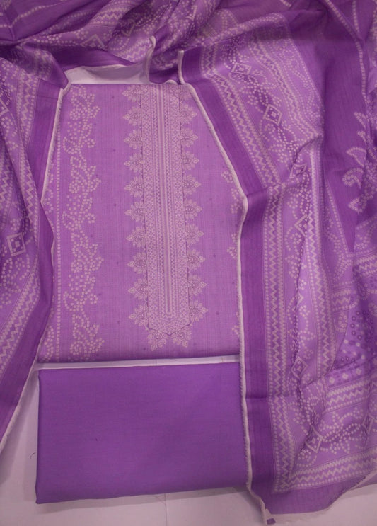 3 Piece Digital Printed Lilac Color Unstitched Suit