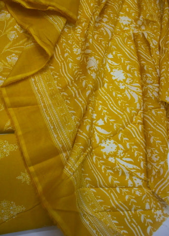 3 Piece Digital Printed Mustard Color Unstitched Suit