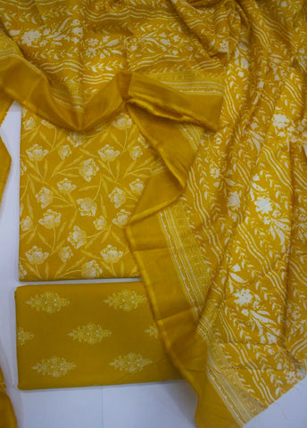 3 Piece Digital Printed Mustard Color Unstitched Suit