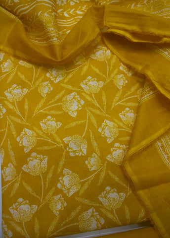 3 Piece Digital Printed Mustard Color Unstitched Suit