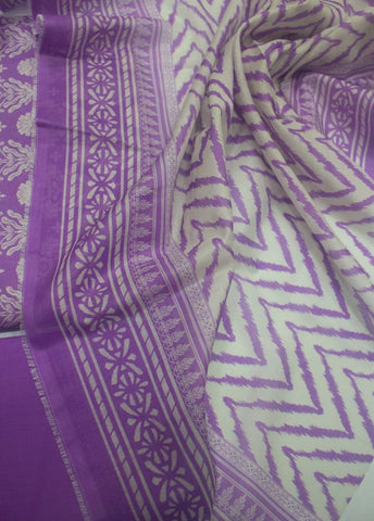 3 Piece Digital Printed Lilac Color Unstitched Suit