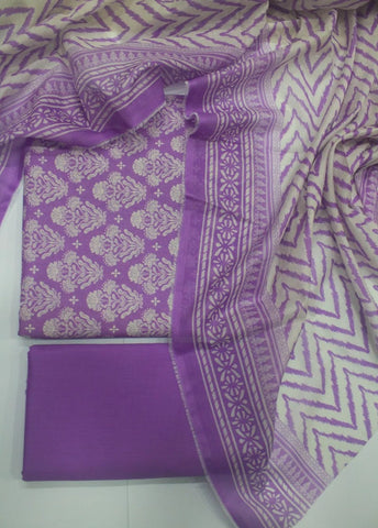 3 Piece Digital Printed Lilac Color Unstitched Suit