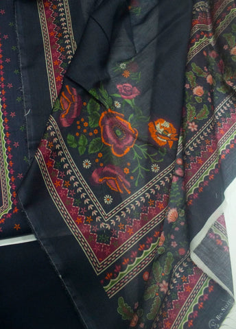 3 Piece Digital Printed Black Color Unstitched Suit