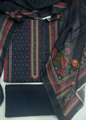 3 Piece Digital Printed Black Color Unstitched Suit