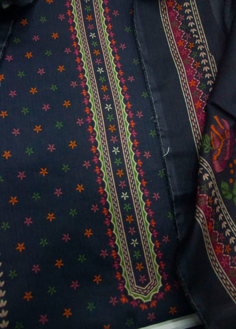 3 Piece Digital Printed Black Color Unstitched Suit