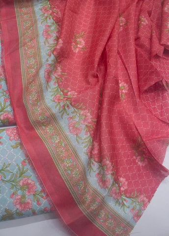 3 Piece Digital Printed Pastel Blue Color Unstitched Suit