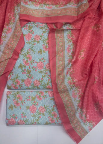 3 Piece Digital Printed Pastel Blue Color Unstitched Suit