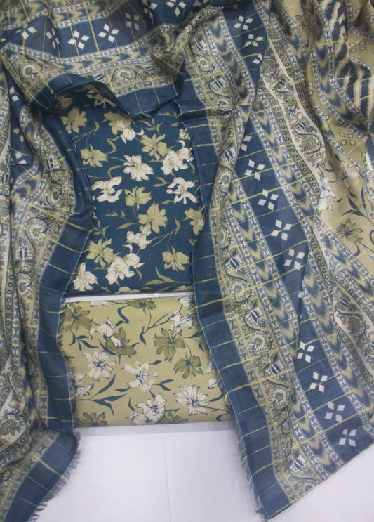 3 Piece Digital Printed Blue Color Unstitched Suit