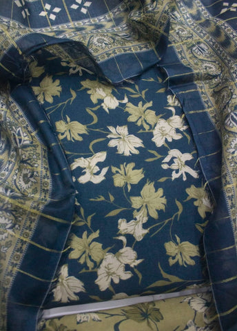 3 Piece Digital Printed Blue Color Unstitched Suit