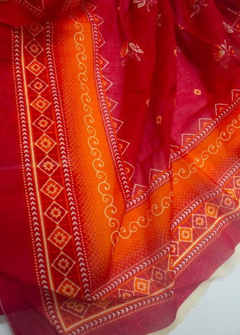 3 Piece Digital Printed Red Color Unstitched Suit