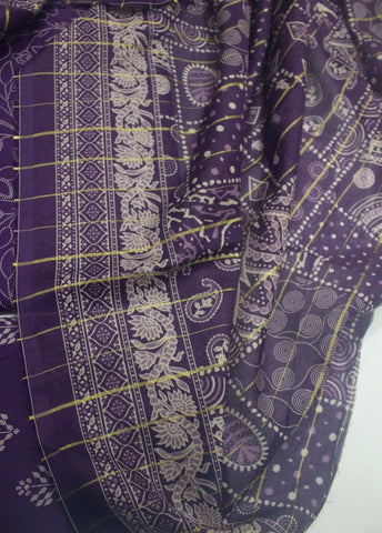 3 Piece Digital Printed Purple Color Unstitched Suit
