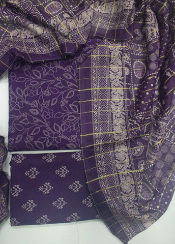 3 Piece Digital Printed Purple Color Unstitched Suit