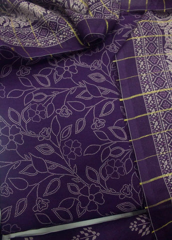 3 Piece Digital Printed Purple Color Unstitched Suit
