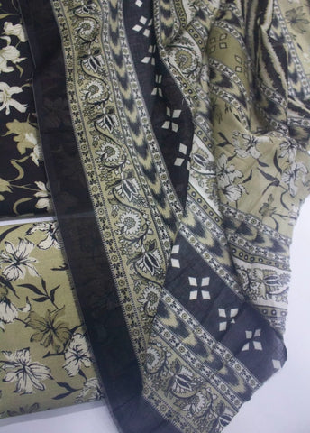 3 Piece Digital Printed Black Color Unstitched Suit