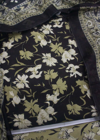 3 Piece Digital Printed Black Color Unstitched Suit