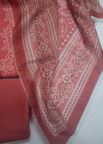 3 Piece Digital Printed Punch Pink Color Unstitched Suit