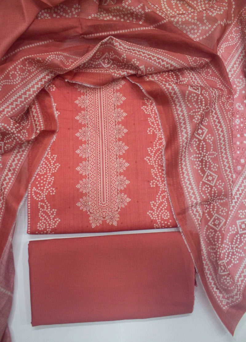 3 Piece Digital Printed Punch Pink Color Unstitched Suit